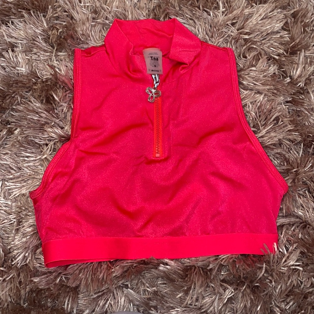 Tan zip up crop top